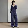 Conjunto de sudadera y pantalón de chándal para mujer, adecuado para primavera, otoño e invierno, con diseño de sudadera con capucha y cremallera, estilo holgado y casual, y pantalones de pierna ancha, un conjunto de dos piezas