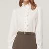 Em estoque fábrica atacado novo branco madeira orelha suporte colar camisa top camisa suave feminina manga longa gola POLO