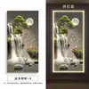 Pintura de Entrada de Luxo de Alto Padrão com Água Corrente, Paisagem Estilo Chinês Novo Arte de Parede LED com Luzes