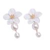 B018 Brincos de Pérola com Emenda de Flor Pintada Transfronteiriços da Amazon Brincos de Flor Criativos Exagerados e Elegantes da Moda para Mulheres