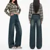 Jeans de Pierna Ancha Ajustados Petite para Mujer, Nuevo Otoño/Invierno de Cintura Alta Color Denim Holgado, Pantalones Rectos Largos con Caída