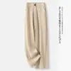 Calça de Seda Gelada de Perna Larga para Mulheres, Estilo Mãe de Meia-Idade, Cintura Alta, Calça Reta Fluida, Calça Casual Emagrecedora, Calça de Trabalho