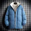 Jaqueta de Algodão Forrada com Lã de Cordeiro Tendência Outono e Inverno Estilo Casal Masculino Moda Casual à Prova de Vento Gola Alta Cor Sólida Roupa Exterior Masculina Plus