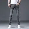 Jeans de Algodão Stretch Preto e Cinza Slim Fit Masculino Hong Kong Primavera e Outono, Calça Casual Elástica de Alta Qualidade Estilo Coreano para Outono
