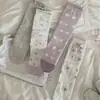 Meias de Meia-Perna Florais de Primavera para Meninas Doces com Laço Lilás Claro e Bolinhas, Meias Retas Finas Respiráveis Estilo Ins