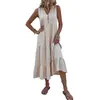 Europa y América Comercio Exterior Transfronterizo Verano Venta Caliente Vestido Casual Sencillo y Elegante de Mujer de Longitud Media de Color Sólido sin Mangas