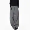 Pantalones casuales a cuadros retro americanos para mujer y hombre, marca de moda de verano, pantalones simples de pierna ancha con múltiples botones, pantalones holgados y fluidos hasta el suelo