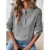Outono e Inverno 2025 Novidade Cruzada Decote V Manga Longa Roupas Femininas Exportação Europeia e Americana Cor Pura Moda Botão Solto Camiseta Tops para Mulheres