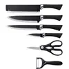 Conjunto de facas de cozinha em estoque 0238A, padrão onda de ferradura preta, conjunto de seis peças, faca do chef e faca de fatiar em aço inoxidável
