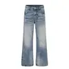K5303 High Street Estilo Americano Unisex Tendencia Callejera Azul Lavado Diseño de Desgaste Jeans Retro Micro-Acampanados para Hombre