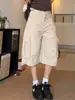 Calça de Trabalho Cropped Bordada Estilo Americano Cáqui com Múltiplos Bolsos Calça Solta de Verão Shorts Casuais Curvos Hip-Hop