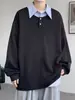 Sudadera Falsa de Dos Piezas para Hombre Nueva Primavera y Otoño 2025 Holgada Moderna Marca Casual Cuello de Camisa Camisa de Capa Interior para Hombre