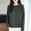 Suéter tejido casual de cuello redondo y manga larga, 100% algodón, estilo vintage transfronterizo para mujer, mangas raglán de moda, capa base de color liso