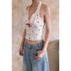 2025 Chica Caliente Nuevo Verano Francés Cuello en V Halter Cereza Tirantes Vestido Falda Corta Espalda Descubierta Top de Tirantes