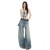 Jeans Laranja Infantil # American High Street Lavado com Bigodes e Pernas Largas para Mulheres, Solto, Emagrecedor, High-End, Tendência, Calças Compridas