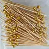 Palitos de Fruta Dourados Galvanizados Descartáveis 100 Peças/Pacote Palitos de Cocktail com Pérola Prateada Decoração de Aperitivo Espetos de Bambu Transfronteiriço