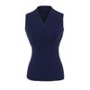 Chaleco de punto elegante Yujie de estilo europeo y americano con cuello en V cruzado para mujer, top de verano sin mangas ajustado a la cintura