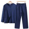 Camisa de Algodão Puro com Botões para Ar Condicionado para Homens de Meia-Idade e Idosos, Conjunto de Pijama de Manga Longa, Cardigã Fino Solto de Verão, Roupa de Casa