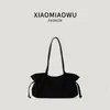 Bolso tote de ante plisado con cordón estilo retro, bolso de mano casual de alta gama para el trabajo, bolso de hombro para mujer de gran capacidad