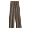 26 Pantalones de Punto de Lana 100% para Mujer, Pierna Ancha, Cintura Alta, Estilo Coreano, Sencillos, Costura Central, Holgados, Casual, para Viajar, Otoño/Invierno