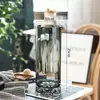 Vaso de vidro transparente com base reta e padrão floral, adequado para flores frescas e bambu da sorte, recipiente decorativo para casa e mesa de jantar