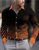 Camisa Estampada Masculina, Casual Respirável para Primavera e Outono, Gola Lapela, Manga Longa com Botões