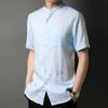Camiseta de manga corta de lino 100% para hombre, cuello liso, estilo chino, moderna, para jóvenes y de mediana edad.