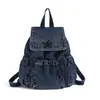 Nueva Mochila Popular de Lona de Mezclilla de Gran Capacidad Simple Temperamento Retro Mochila Cubo con Cierre de Cordón Tendencia