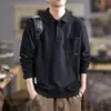 Estilo retrô americano, camisa polo casual de manga longa pesada 320g para homens, nova coleção outono/inverno