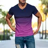 2026 Amazon Wish Comércio Exterior Verão Roupas Masculinas 3D Cor Gradiente Moda Estampa Camiseta Slim Fit Gola V Manga Curta