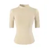 Camiseta de Manga Media con Cuello Medio para Mujer Estilo Hot Girl Verano 2026 Nuevo Ajuste Delgado Versátil Adelgazante Color Sólido Top Básico
