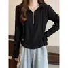 Camiseta Blanca con Capucha de Manga Larga para Mujer, Estilo Nuevo de Primavera y Otoño, Capa Interior, Capa Base, Sudadera con Capucha Versátil Casual, Top Corto
