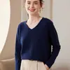Suéter de Cachemira para Mujer Nueva Moda Top Interior Manga Larga 2025 Nuevo Cuello en V Suéter de Punto de Cachemira Básico
