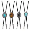 Collar de Cuero de Moda Europeo y Americano, Flor de Piedra de Acrílico con Forma de Flor, Collar Retro Bolo, Cadena para Suéter, Collar Personalizado para Hombres y Mujeres