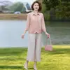 Camisa fina de outono para mulheres de meia-idade e idosas com gola de lapela, camisa afunilada para mães, top vintage, camisa básica estilosa