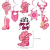 Decoración para Fiesta de Cumpleaños Tema Disco Vaquero Rosa para Niña Banderín Pancarta Set de Globos