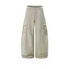 Vibe tendencia marca pantalones de trabajo para hombre calle principal color liso pantalones multibolsillo diseño plisado sentido de diseño pierna ancha curva pantalones casuales