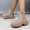 Botas de nieve de caña corta tela transfronteriza elegantes cremallera lateral punta redonda talla grande botas cortas estilo nuevo transfronterizo con forro polar engrosado cálidas