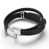 Pulseira Popular Natural de Pedra Olho de Tigre da Amazon para Homens com Fecho Magnético de Aço Inoxidável e Pulseira de Couro Genuíno Multicamada, Atacado em Estoque