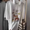 Camiseta Informal Estilo Universitario con Estampado de Dibujos Animados para Mujer Verano 2026 Nuevo Retro Holgado Gris Manga Corta Algodón