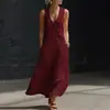 Primavera e Verão 2026 Tiktok Transfronteiriço Europeu e Americano Estilo Preguiçoso Gola V Abotoado Algodão e Linho Vestido Longo Vestido Colete Sem Mangas