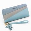Carteira Simples Feminina Estilo Coreano Longa com Zíper com Combinação de Cores em Couro Carteira da Moda Porta-Moedas Porta-Cartões Bolsa de Mão