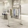 Perchero de pie de acero inoxidable cepillado para tienda de ropa de mujer, Estante de exhibición tipo isla, Soportes de exhibición simples