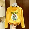 Camiseta de manga comprida para meninas, algodão puro, para usar na primavera e no outono, novo modelo 2026, blusa para meninas, camiseta, camiseta base para camada interna infantil