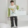 Pijama de algodón puro de manga larga para niños talla grande, para primavera y otoño, cuello redondo, conjunto de ropa de casa estilo caricatura para jóvenes, holgado y moderno