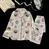 Pijama para niñas, fino de seda helada de manga larga, traje de primavera y otoño de dibujos animados para verano y aire acondicionado para niñas pequeñas y niños pequeños