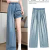 Pantalones estrechos de corte holgado para mujeres petite, pantalones rectos fluidos, jeans de Tencel de seda helada de cintura alta, estilo ancho fino para mujer para primavera y verano