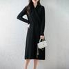 Vestido de Tricô Puro Lã Cruzado Gola V Outono Inverno Novo 25 Anos Manga Longa Feminino Cor Pura Quente Cintura Média Saia Média