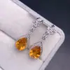 Aretes de Citrino Natural Plata 925 Incrustados con Piedra al Descubierto 7*10mm Citrino de la Suerte Natural Puro