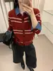 Suéter Tricô Listrado Patchwork Jeans Estilo Coreano Feminino 2026 Outono/Inverno Estiloso Versátil Camada Base A14591